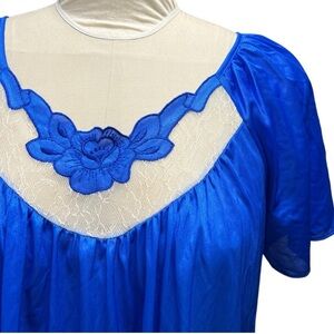 Vintage 80s Coffee Time Cobalt Blue Mumu House Dress NWT! Loungewear OSFA